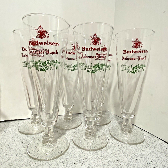 Vintage Budweiser Pilsner Glasses (6) Anheuser Busch Christmas Holiday Beer Bar - Picture 8 of 8